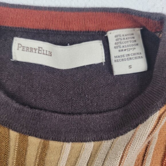 Perry Ellis sweater crew brown tan orange gradient textured Men's size small - Picture 2 of 8